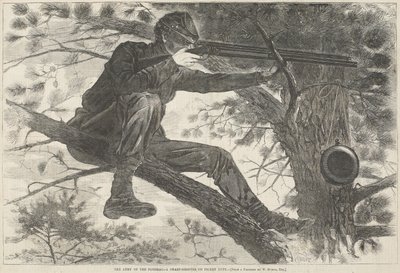 पोटेमैक की सेना - एक तीव्र-शूटर पिकेट ड्यूटी पर, 15 नवंबर, 1862 (लकड़ी की नक्काशी) द्वारा विंसलो होमर