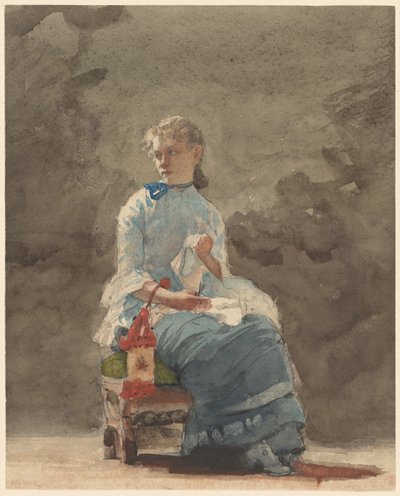 महिला सिलाई, 1878-9 (ऑफ-व्हाइट वॉव वॉटर कलर पेपर पर ग्रेफाइट पर वाटरकलर) द्वारा विंसलो होमर