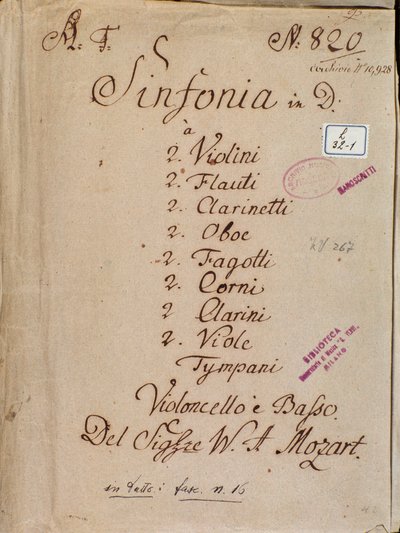 Mozart . द्वारा सिम्फनी n°4 इन डी के लिए शीट संगीत का पहला पृष्ठ द्वारा वोल्फगैंग एमॅड्यूस मोजार्ट