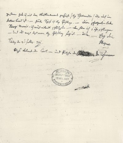 वोल्फगैंग एमेडस मोजार्ट (1756-1791) ऑस्ट्रियाई संगीतकार। उनकी पत्नी को निजी पत्र 31 जुलाई, 1791 द्वारा वोल्फगैंग एमॅड्यूस मोजार्ट