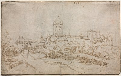 एक कैसल रेक्टो का दृश्य, आठ-तरफा कप वर्सो, 1513। द्वारा वोल्फगैंग ह्यूबर