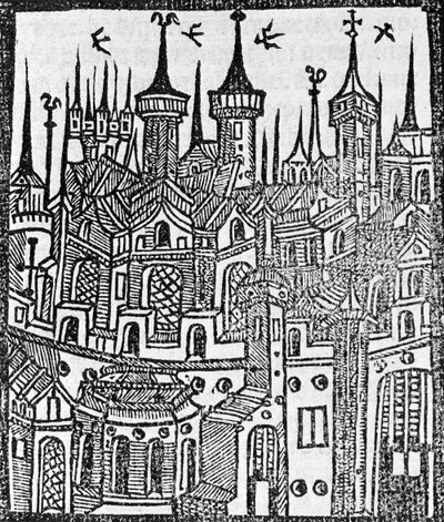 द क्रॉनिकल ऑफ़ एंग्लोंडे से वुडकट, 1497 द्वारा Wynkyn de Worde