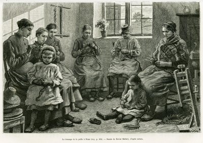 स्ट्रॉ की ब्रेडिंग में स्लज होता है। एडौर्ड चार्टन (1807-1890), हैचेट, पेरिस द्वारा निर्देशित, ले टूर डू मोंडे 1886 में केमिली लेमोनियर द्वारा कहानी ला बेल्जिक को चित्रित करने के लिए जेवियर मेलरी द्वारा उत्कीर्णन। द्वारा जेवियर मेलरी