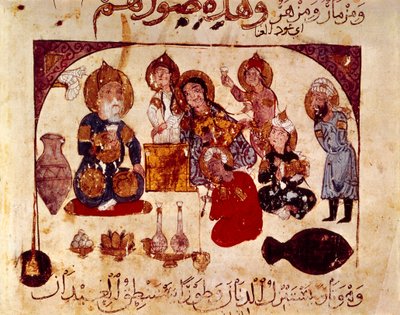 हाना सराय में अबू-ज़ायद, "मक़मत" (बातें) से लघु, एमएस। 3929, फोल। 34वी द्वारा याहया इब्न महमूद अल वासिती