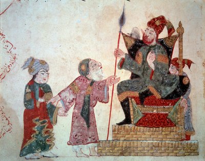 अबू मोहम्मद अल-कासिम इब्न अली हरीरी (या अल-हरीरी या अल हरीरी) (1054-1122) द्वारा "मकामत" (सीन्स) से लिए गए गवर्नर मिनिएचर से पहले भटकने वाले नेविगेटर अबू-ज़ायद (अबू ज़ायद, अबू ज़ायद) और उनके बेटे ) याह्या महमूद अल-वसिती (अल-वसिती) द्वारा प्रकाशित द्वारा याहया इब्न महमूद अल वासिती