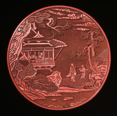 परिपत्र नक्काशीदार सिनबर बॉक्स और कवर (लकड़ी की लकड़ी) (272180 और 272181 भी देखें) द्वारा युआन राजवंश चीनी स्कूल