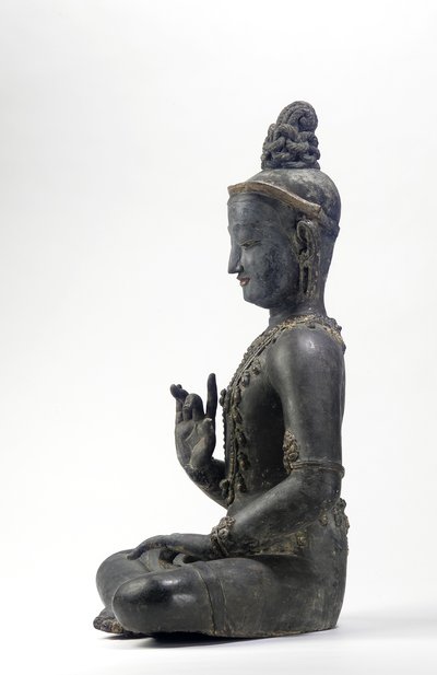 नेपाली-चीनी-शैली का बोधिसत्व (लाह, कपड़ा, नीले, सोने और हरे रंग के निशान और सोने की पत्ती) द्वारा युआन राजवंश चीनी स्कूल