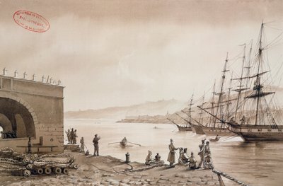 पोर्ट, अल्जियर्स से फोर्ट बाब अज़ून का दृश्य, c.1830-31 (कागज पर wc) द्वारा युंग