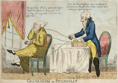 इलेक्ट्रोथेरेपी 'गैल्वनिज्म इन पिकाडिली', c 1800 द्वारा फ्रेडरिक (एटीआर) बरनार्ड