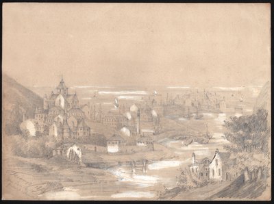 फ़ेकैंप शहर, नॉरमैंडी का पैनोरमा। 1841 (ड्राइंग) द्वारा . .
