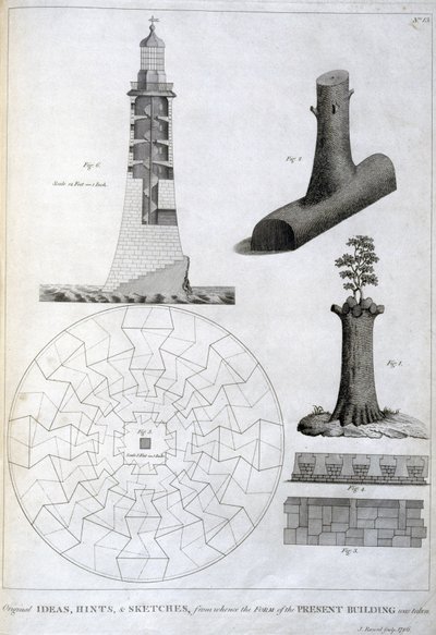स्मीटन के एडीस्टोन लाइटहाउस के प्रारंभिक रेखाचित्र, c 1756 द्वारा फर्डिनेंड जॉर्ज वाल्डमुलर