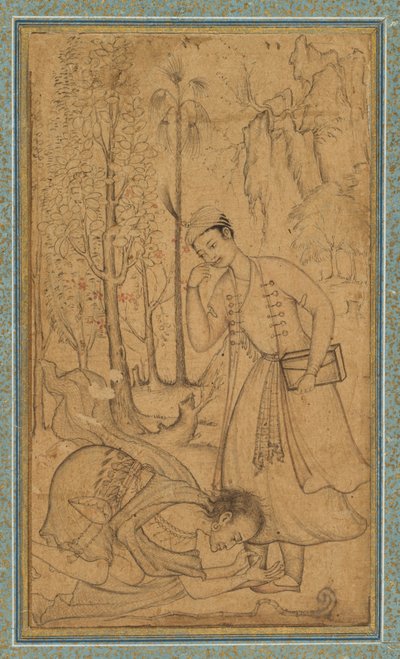 एक पवित्र आदमी एक सीखे हुए राजकुमार से पहले खुद को साबित करता है, सी। 1585, सीमा ने संभवतः 1700 जोड़े। द्वारा मनोहर