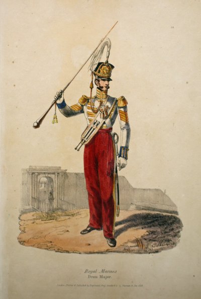 रॉयल मरीन ड्रम मेजर, c.1829 (हाथ से बने लिथो) द्वारा एडवर्ड हल के बाद