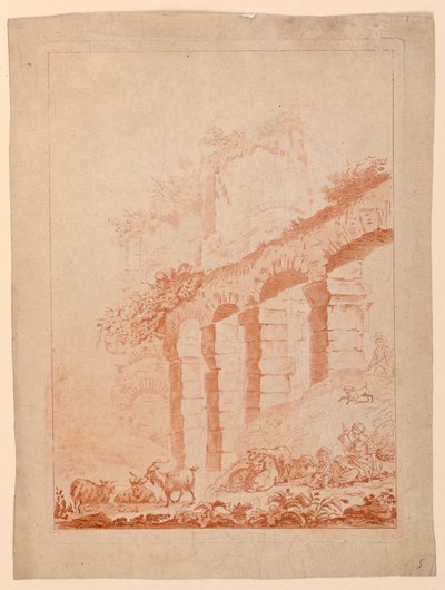 खंडहरों के साथ परिदृश्य में बकरी चराने वाले द्वारा जीन-बैप्टिस्ट ह्यूएट के बाद