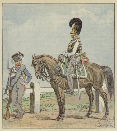 प्रूशियन लाइन इन्फैंट्री (42 वां रेग) और प्रशियन क्यूइरासिएर (1806) द्वारा लुई चार्ल्स बम के बाद