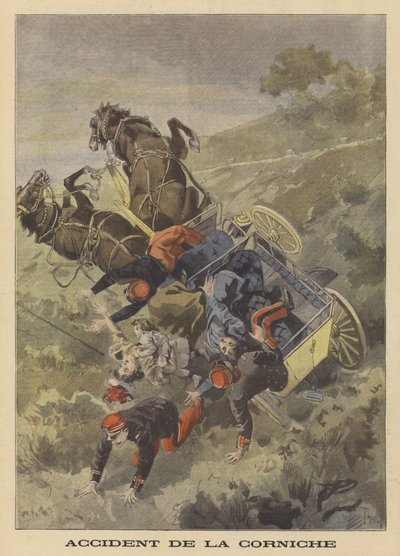 एज़ और ला टर्बी के बीच कॉर्निश पर गाड़ी दुर्घटना द्वारा after Oswaldo Tofani