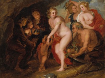 सेरेस और बाकस के बिना शुक्र जम जाएगा, c.1650 (ओक पर तेल) द्वारा after Peter Paul Rubens