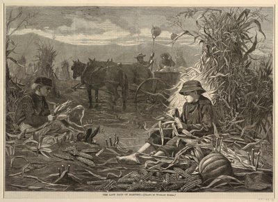 हार्वेस्ट के अंतिम दिन, हार्पर वीकली से, 6 दिसंबर, 1873, पृ. 1092. द्वारा हार्पर एंड ब्रदर्स, न्यूयॉर्क, न्यूयॉर्क, यूएसए