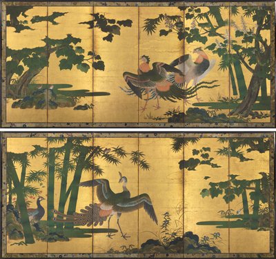 मोर और फीनिक्स द्वारा attributed to Tosa Mitsuyoshi
