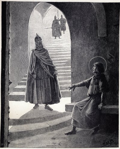 एक ईसाई बनो, मैं तुम्हें शूरवीर बनाऊंगा लुई IX के शब्द सेंट लुइस (1214-1270) ने एक अनाज प्रमुख को कहा जो खुद को नाइट बनाने के लिए जेल में प्रवेश किया। नौकरी का चित्रण (जैक्स मैरी गैस्टन ओनफ्रे और ब्रेविल) (जैक्स-मैरी) (1858-1931) टी के लिए द्वारा Onfray de Breville जाक जॉब के लिए छद्म नाम