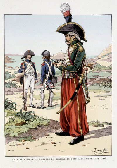 1802 में सेंट डोमिंगो में जनरल-इन-चीफ्स गार्ड के बैंडमास्टर - "फ्रांस के सैनिकों के संगठन: हर समय भूमि और समुद्री सेनाएं", बीमार। जॉब द्वारा द्वारा Onfray de Breville जाक जॉब के लिए छद्म नाम