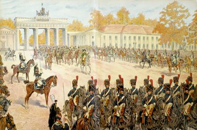 27 अक्टूबर 1806 को नेपोलियन प्रथम बोनापार्ट (1769-1821) और उनकी सेना ने बर्लिन में प्रवेश किया। जॉर्जेस मोंटोरगुइल द्वारा "" नेपोलियन "" में। जैक्स मैरी गैस्टन ओनफ्रे डी ब्रेविल द्वारा इलस्ट्रेशन डिट जॉब (1858-1931) द्वारा Onfray de Breville जाक जॉब के लिए छद्म नाम