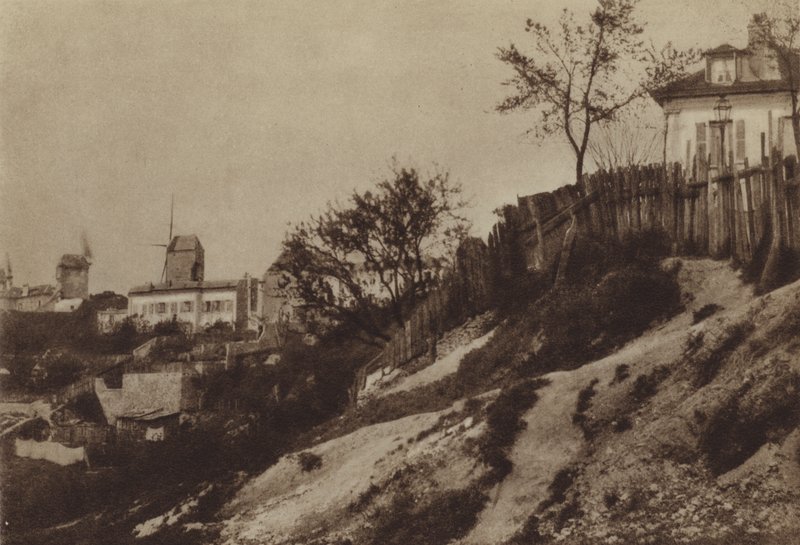 1860 के आसपास ब्लूट-फिन मिल के साथ मोंटमार्ट्रे के उद्यान (बी / डब्ल्यू फोटो) द्वारा (बाद में) फ्रांसीसी फोटोग्राफर