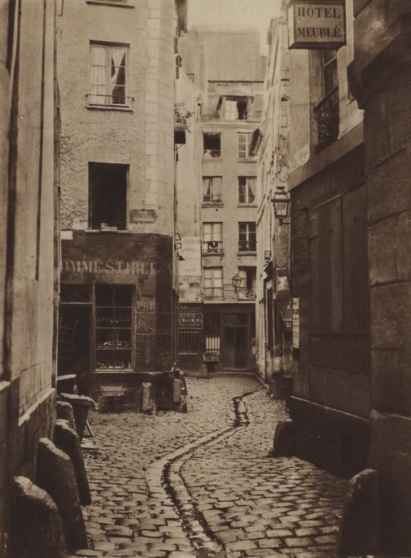 1865 में Rue des Trois-Cannettes, नए Hotel-Dieu (b / w फोटो) की साइट पर था द्वारा (बाद में) फ्रांसीसी फोटोग्राफर