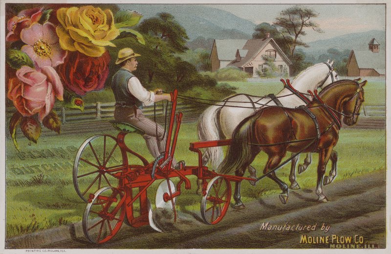 अमेरिकन ट्रेड कार्ड में मोलिन प्लो कंपनी, इलिनोइस, c1880s का विज्ञापन है द्वारा अमेरिकी स्कूल