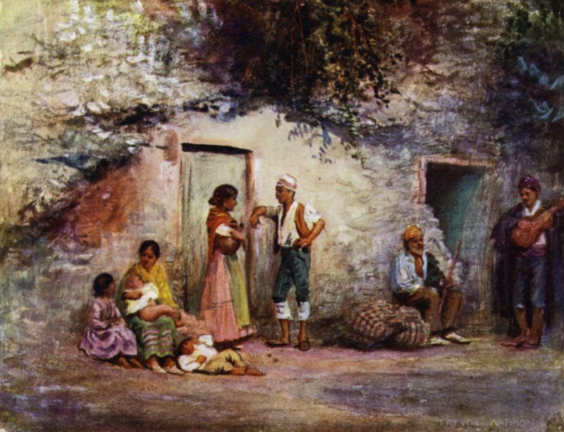 ग्रेनेडा, उनकी गुफाओं के दरवाजे पर जिप्सी (रंग लिथो) द्वारा ए ट्रेवर हेडन