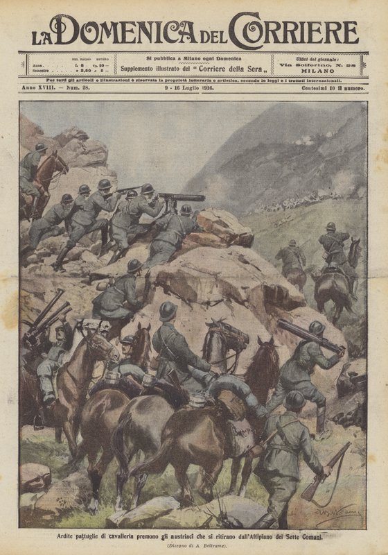 आर्डिनेंट कैवेलरी गश्ती ऑस्ट्रियाई लोगों को दबाते हैं जो सात नगर पालिकाओं के पठार से पीछे हटते हैं द्वारा अचिल बेल्ट्रैम