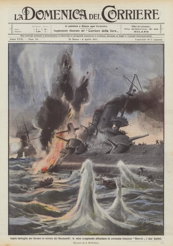 Dardanelles जलडमरूमध्य को बाध्य करने के लिए युद्ध, खदानों के युद्धपोत को फोड़ते हैं द्वारा अचिल बेल्ट्रैम