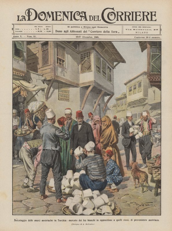 तुर्की में ऑस्ट्रियाई माल का बहिष्कार, उन लोगों के विरोध में श्वेत फ़ेज़ बाज़ार द्वारा अचिल बेल्ट्रैम
