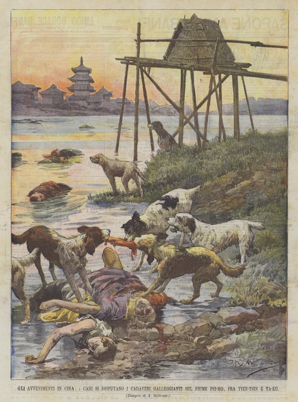 चीन में घटनाएँ, पिए-हो नदी पर कुत्तों की फ़्लोटिंग फ़्लोटिंग लाश, टीएन-सिन और ता-कू के बीच द्वारा अचिल बेल्ट्रैम