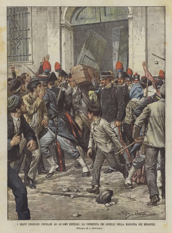 Alcamo (सिसिली) में गंभीर लोकप्रिय विकार, चमत्कार की हमारी महिला के गहने की विजय द्वारा अचिल बेल्ट्रैम