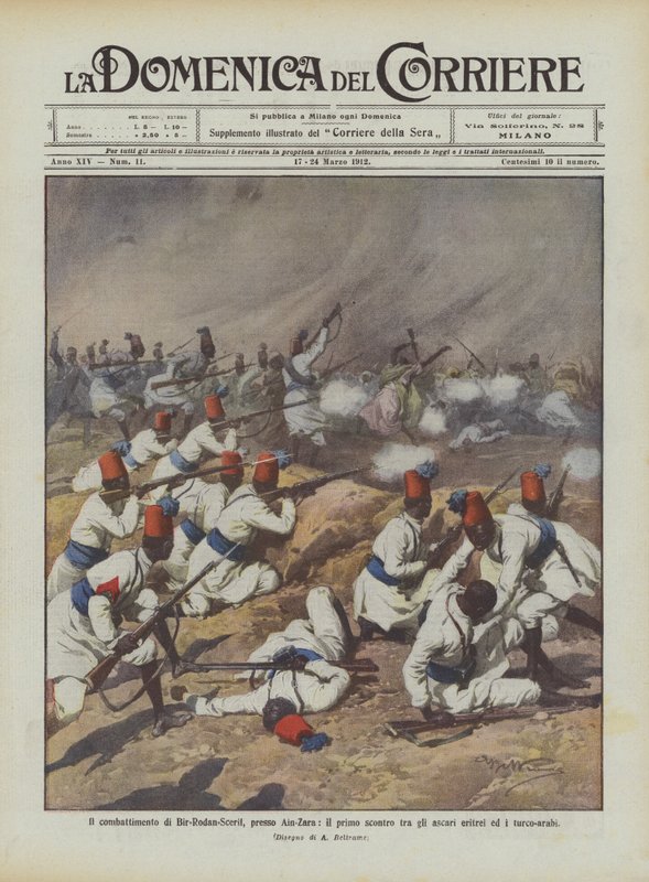 एर-ज़ारा में बीर-रोडन-स्केरिफ़ लड़ाई, एरीत्रियन अस्करी और तुर्की-अरब के बीच पहली झड़प द्वारा अचिल बेल्ट्रैम