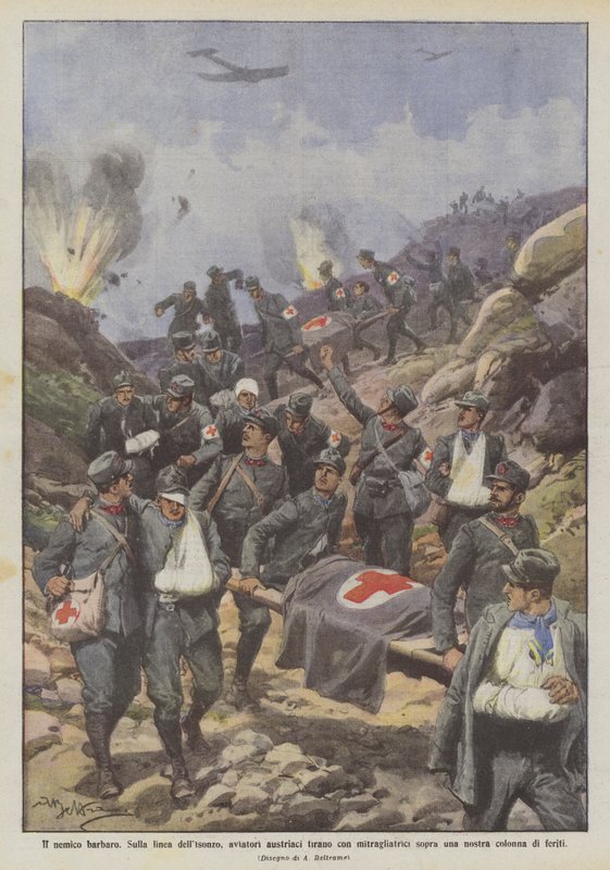 बर्बर दुश्मन, सोका की लाइन पर, ऑस्ट्रियाई एविएटर्स मशीन गन से एक पर खींचते हैं द्वारा अचिल बेल्ट्रैम