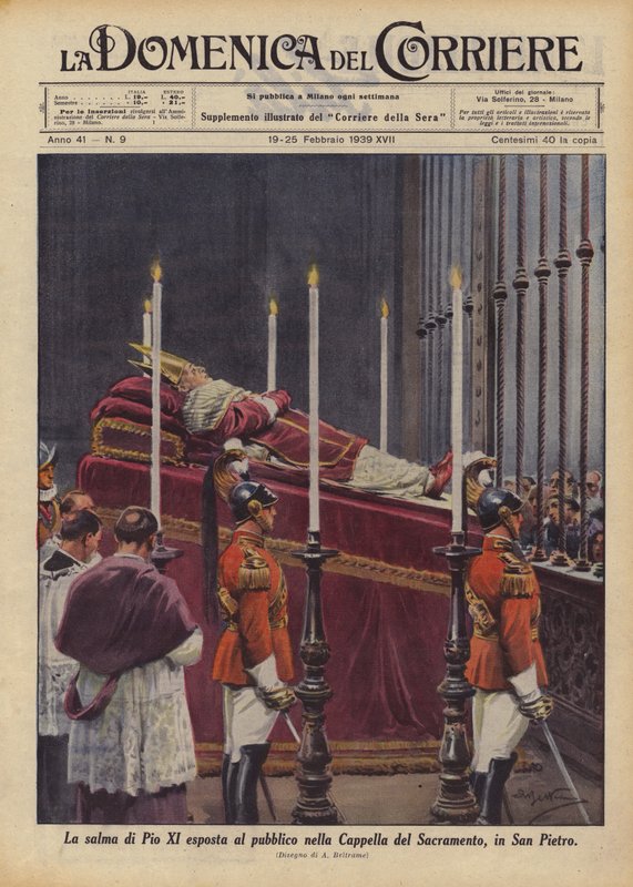 Pius XI का शरीर जनता के संपर्क में सेंट पीटर में चैपल ऑफ सैक्रोमेंट में उजागर हुआ द्वारा अचिल बेल्ट्रैम