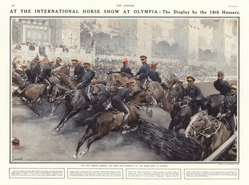 ओलंपिया, लंदन, 1914 में इंटरनेशनल हॉर्स शो में 18 वें हुसर्स द्वारा प्रदर्शित द्वारा एडिसन थॉमस मिलर