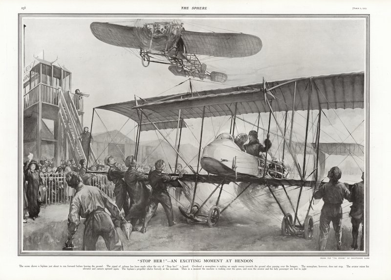 1913 में हेंडन एयरोड्रोम में दुर्घटना। द्वारा एडिसन थॉमस मिलर