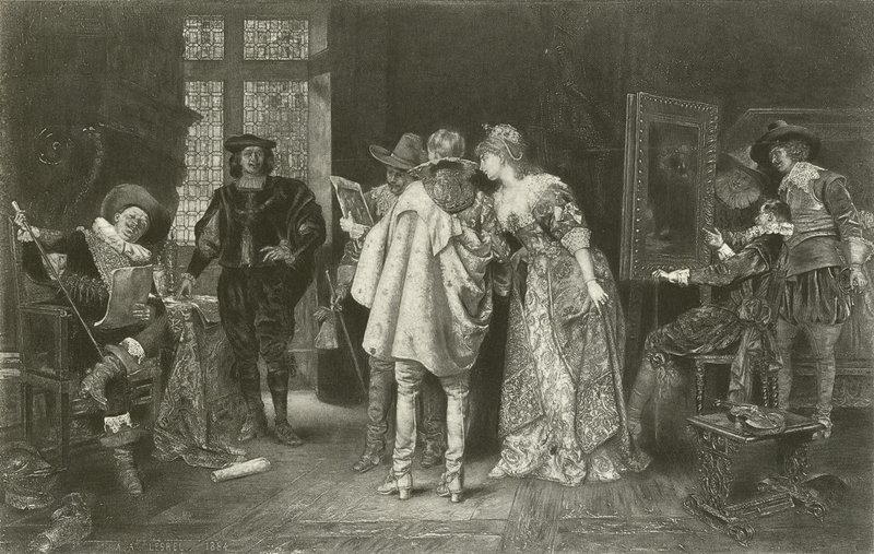 Rembrandt&39;s Studio (gravure) में पारखी द्वारा एडोल्फ अलेक्जेंड्रे लेस्लर