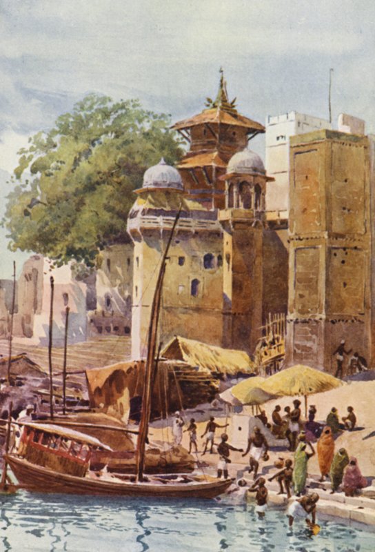 स्नान घाट, बनारस (रंगीन लिथो) द्वारा अलेक्जेंडर हेनरी हल्लम मरे