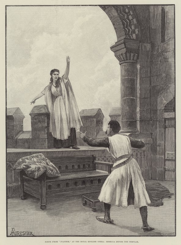 रॉयल इंग्लिश ओपेरा में इवानहो के दृश्य, रेबेका टेंपलर को परिभाषित करता है द्वारा अमेदी फॉरेस्टियर
