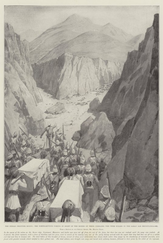 भारतीय फ्रंटियर राइजिंग, अपने साथियों के निकायों की दृष्टि में आने वाले नॉर्थम्प्टन, जो सारण सर टोही में मारे गए थे द्वारा अमेदी फॉरेस्टियर