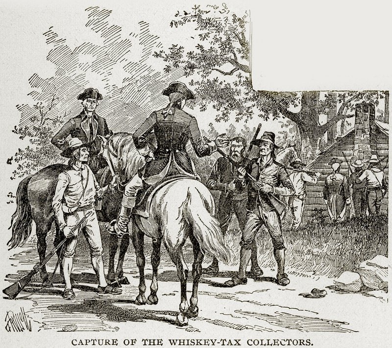 व्हिस्की-टैक्स कलेक्टरों का कब्जा, कोलंबस और कोलंबिया का चित्रण, c.1893 द्वारा अमेरिकी स्कूल