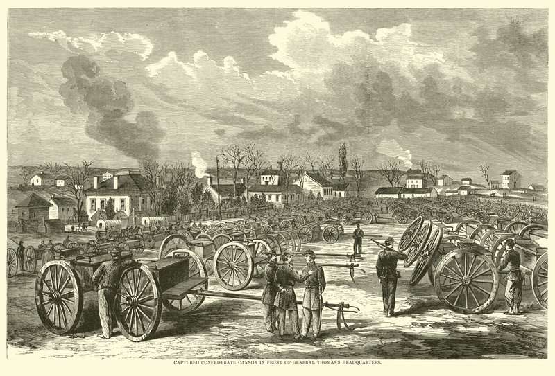 जनरल थमास मुख्यालय के सामने, कन्फेडरेट तोप पर कब्जा, नवंबर 1863 द्वारा अमेरिकी स्कूल