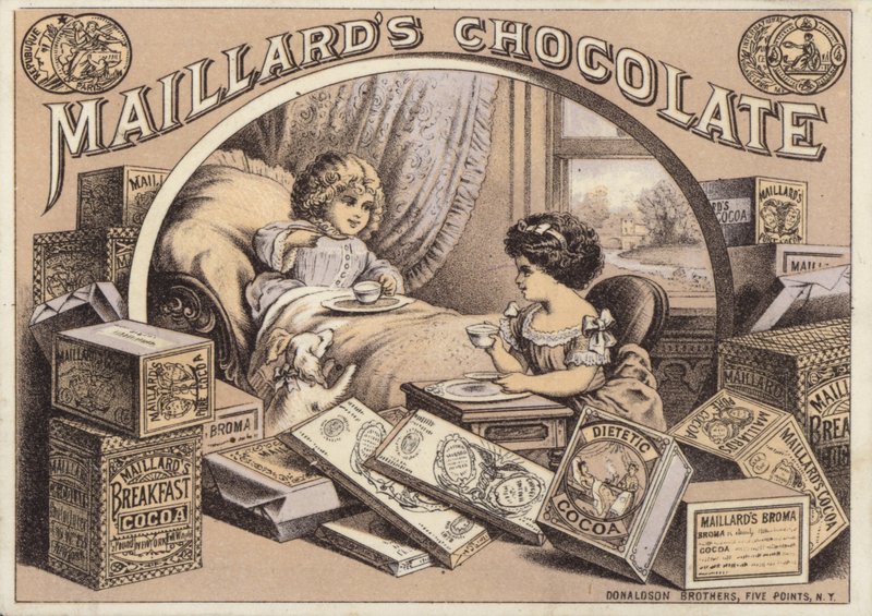 चॉकलेट पीने वाले बच्चे, Maillards Chocolate का विज्ञापन द्वारा अमेरिकी स्कूल