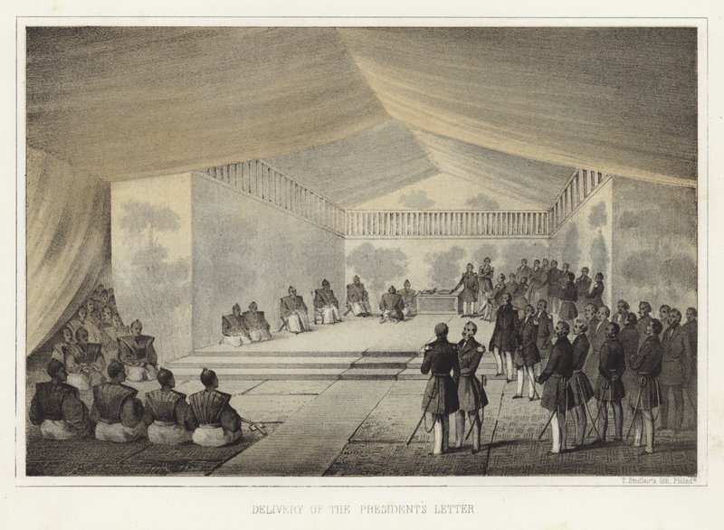 14 जुलाई 1853 को कुरिहामा, जापान के राष्ट्रपति पत्र का वितरण द्वारा अमेरिकी स्कूल