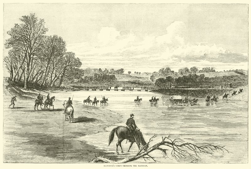 हैनक्स कोर रैपिडन को पार करते हुए, मई 1864 द्वारा अमेरिकी स्कूल