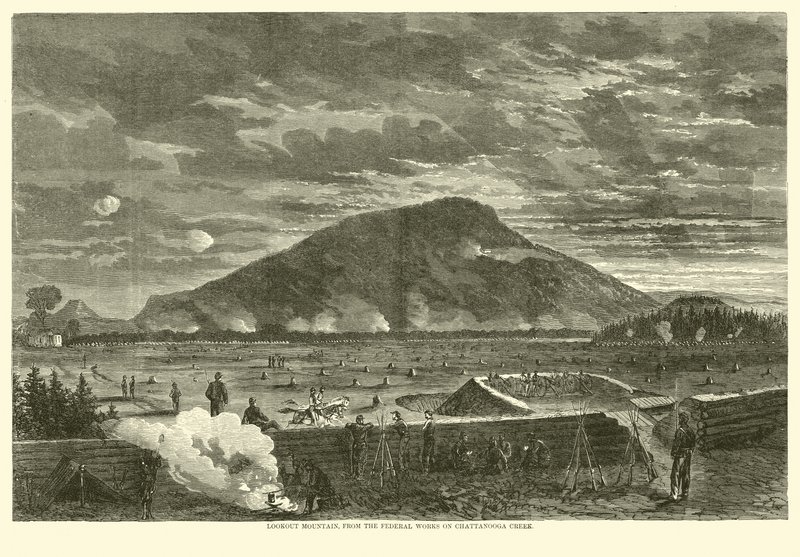 लुकआउट माउंटेन, चाटनानोगा क्रीक पर संघीय कार्यों से, नवंबर 1863 द्वारा अमेरिकी स्कूल